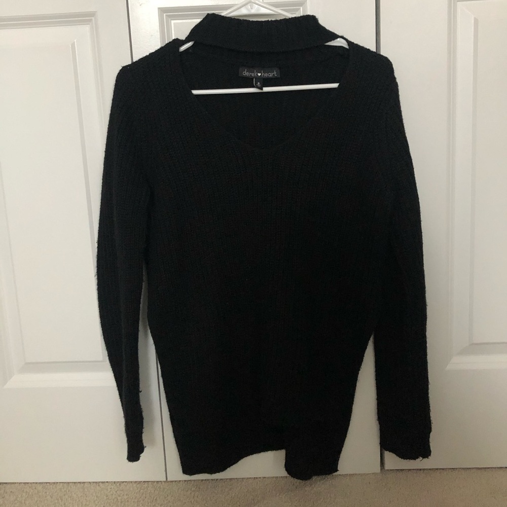 Black Cut Out and Slit Sweater